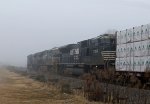 Train 350 heads eastbound into the fog